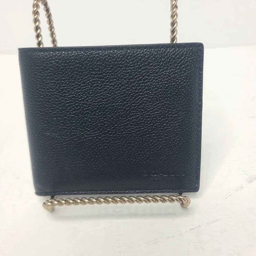 Coach Men's ID Billfold Wallet Black‎ Pebbled Leather